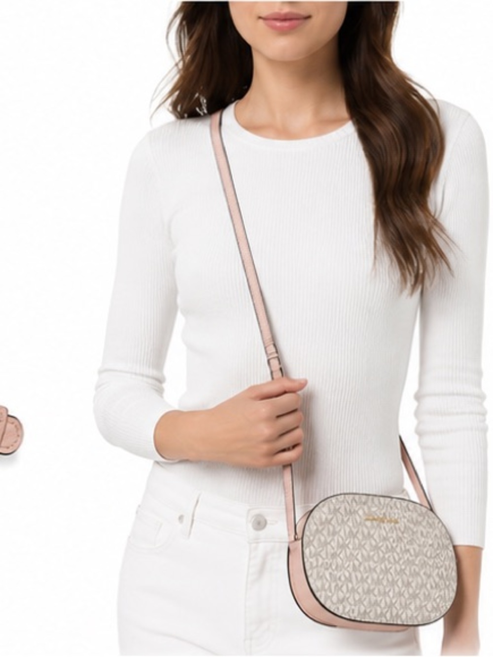 Michael Kors Pink and Gray MK Logo Crossbody Canteen with Gold Hardware